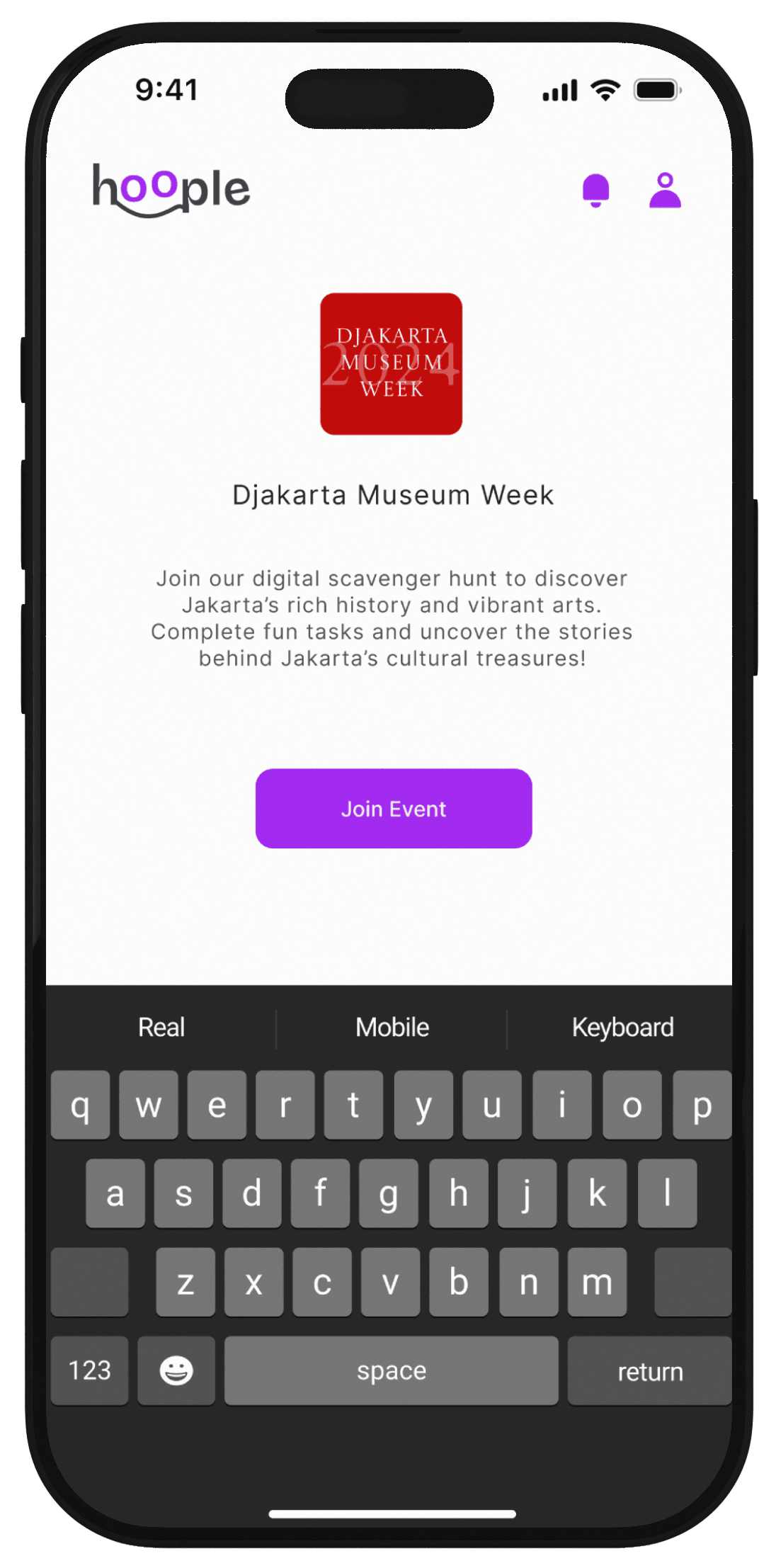 Participant join event and complete task on mobile app