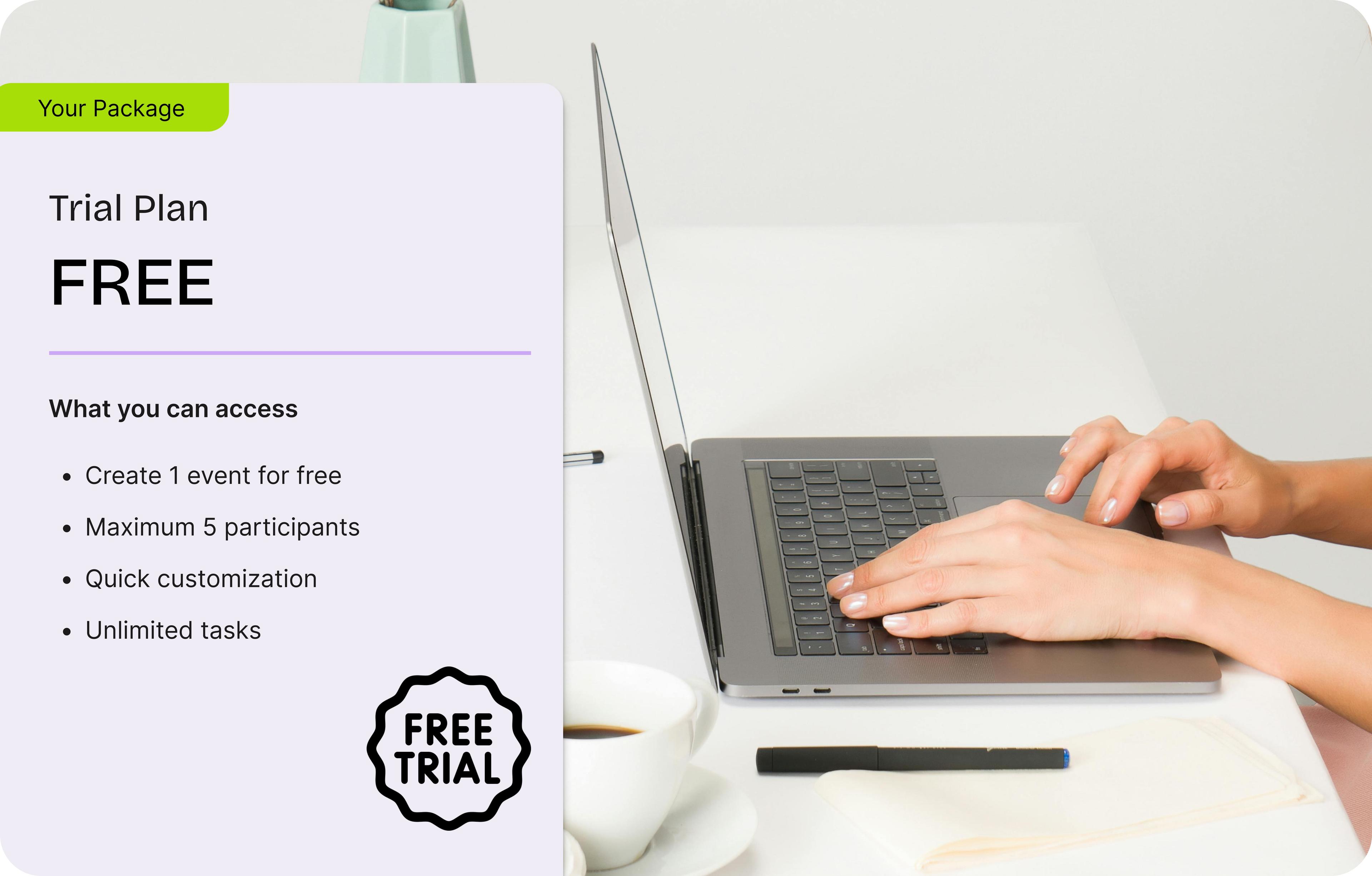 Event masters create and manage events for free on free trial plan