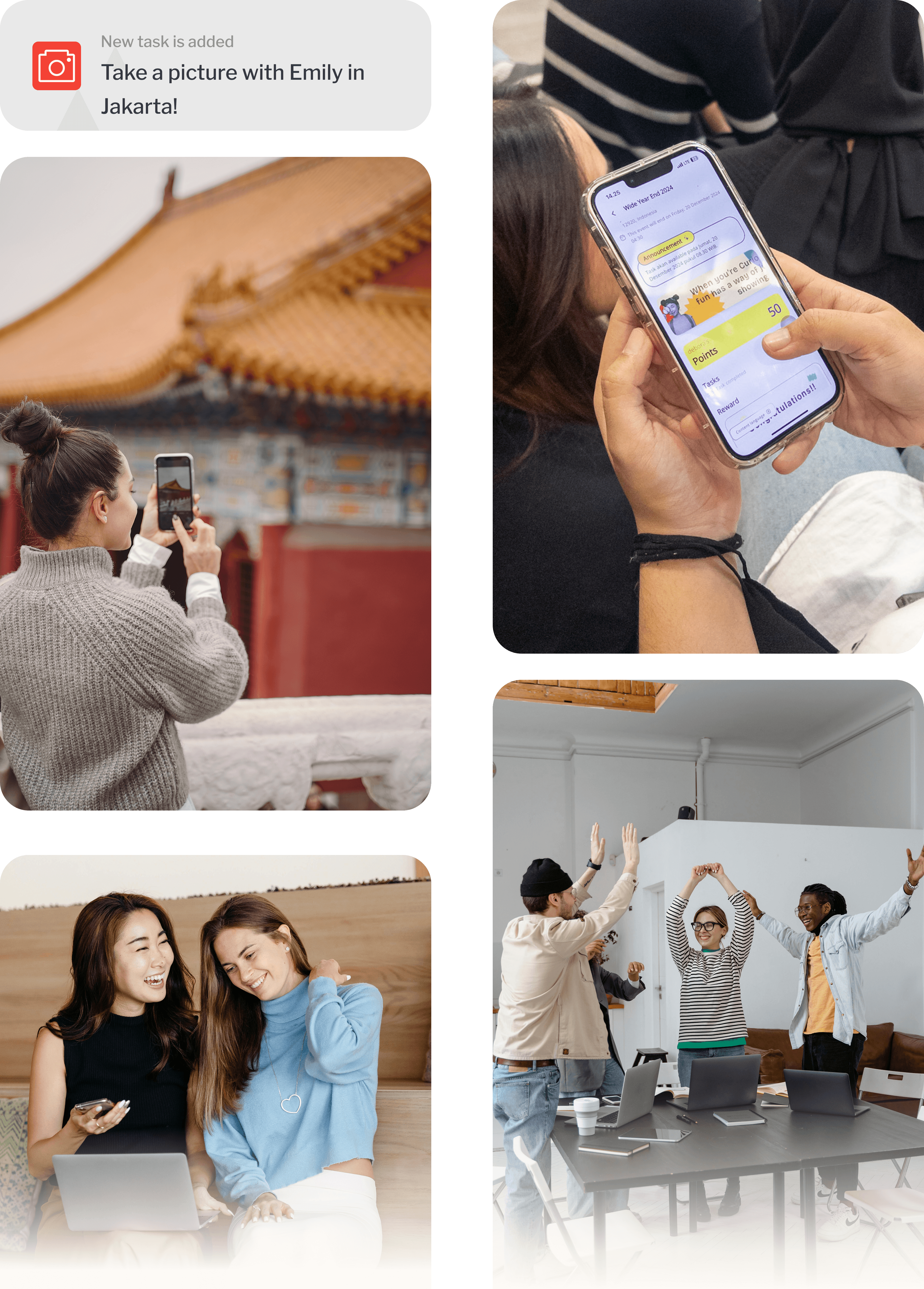 People do fun challenges on mobile scavenger hunt application